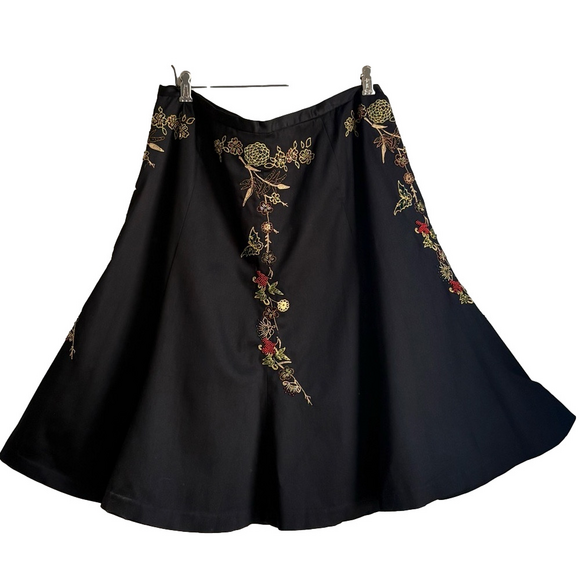 Susan Bristol Dresses & Skirts - Susan Bristol Flowers & Butterflies BEADED Black Floral Flared Skirt size 12